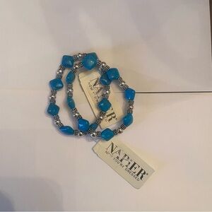 Napier Turquoise and Silver Beaded Bracelet Set